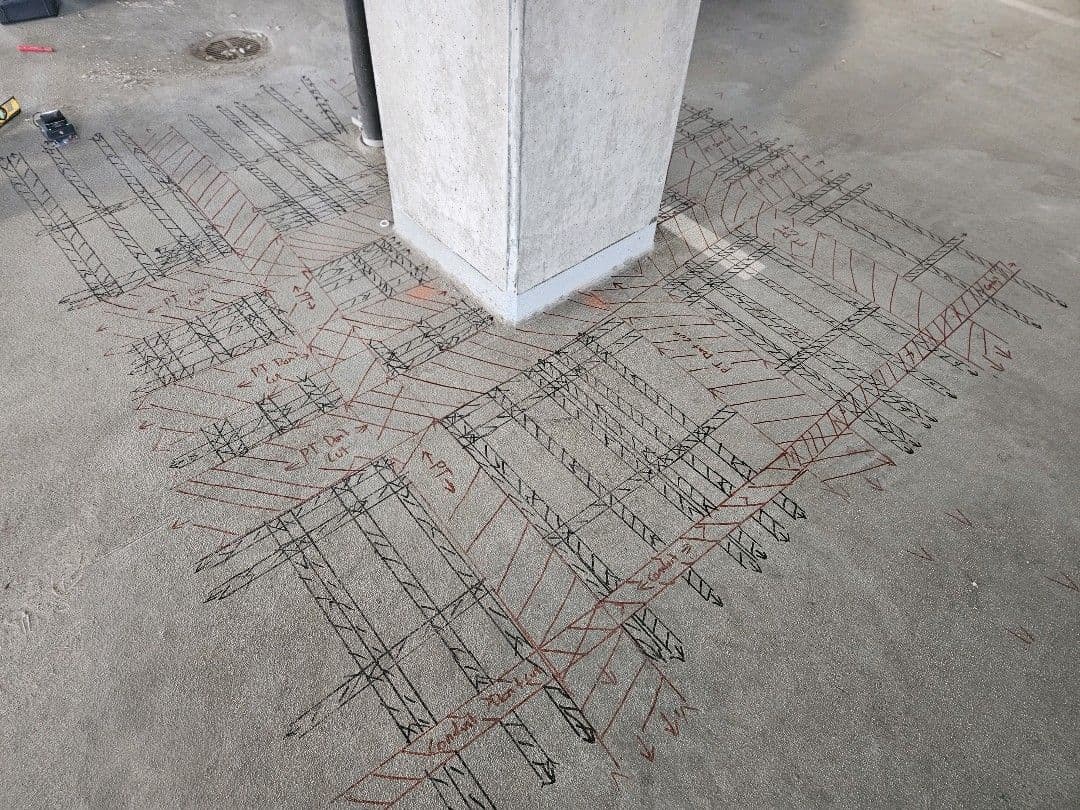 Marked utility locations after a successful subsurface scan.