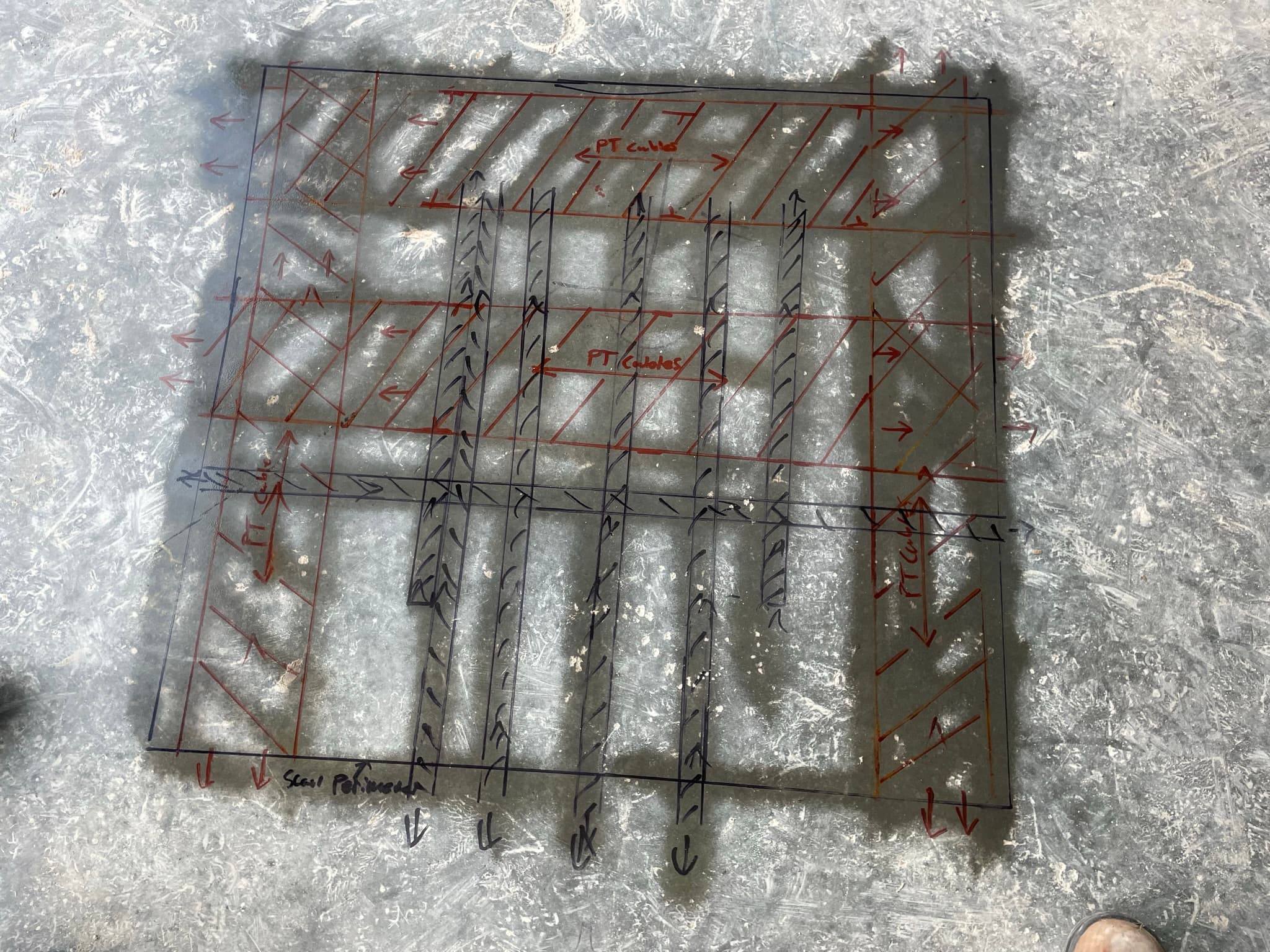 Detailed marking of subsurface utilities on the project site.